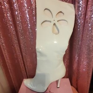 All white flower power platform boots